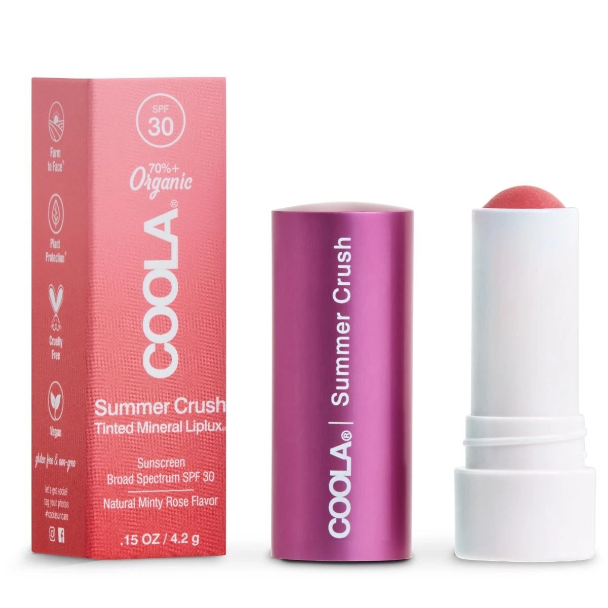 Coola Mineral Liplux Lip Balm SPF30, Summer Crush 4 Coola Mineral Liplux Lip Balm SPF30, Summer Crush - Image 2